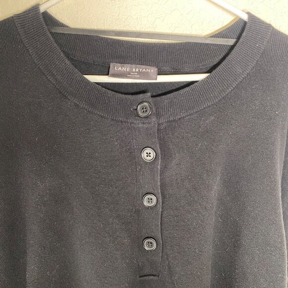 Lane Bryant Henley Knit Sweater Womens 26/28 Black Cotton Blend Long Sleeve Rela - Picture 4 of 9